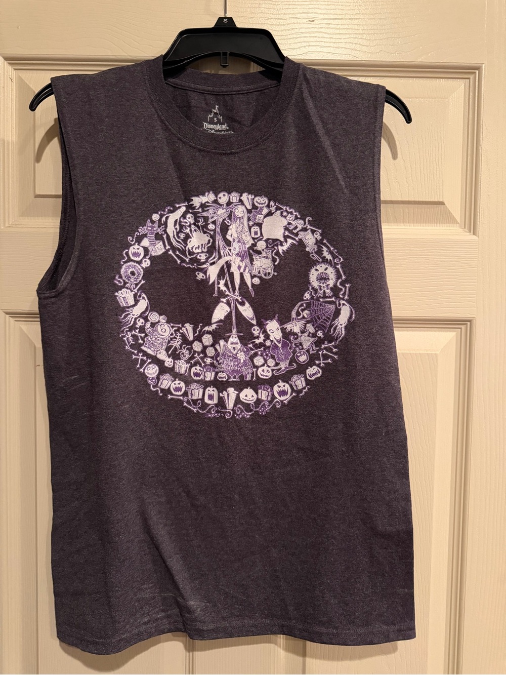Disney Women’s Dark Gray Muscle Tee with Light Purple Nightmare Graphic